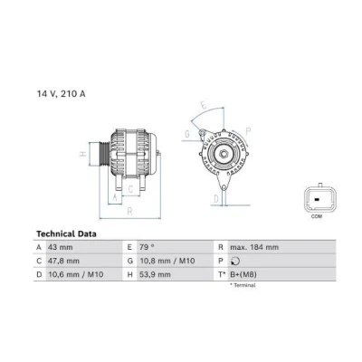 Imagen de BOSCH 0 986 085 570 Alternador 14V 210A PEUGEOT: Boxer Furgón, 3008 II SUV, 5008 II, CITROËN: Jumper Furgoneta