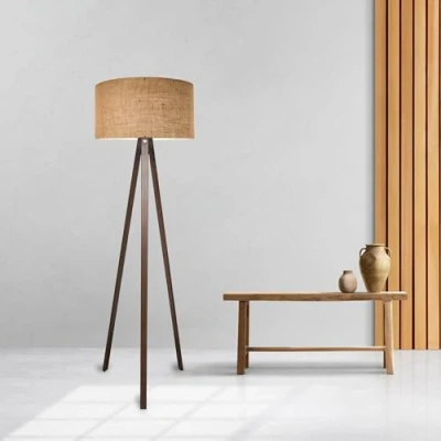 Imagen de lux.pro Lámpara de Pie Trípode Luz Iluminación Salón 1xE27 20 W MDF 100% Poliéster 21 x Ø 38 cm Altura 140 Efecto Madera/Marrón