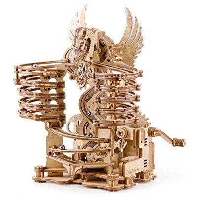 Imagen de iDventure DIY Tobogán para canicas de Madera Dragón Rompecabezas mecánico 3D Engranaje manivela Kit Construcción Maquetas con 260 Piezas y 15
