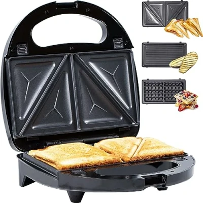 Imagen de Gadgy ® Gofrera sandwichera 3 en 1 l Placas Desmontables con Asas de Cool Touch, Pies Antideslizantes 2 Luces Indicadoras Control