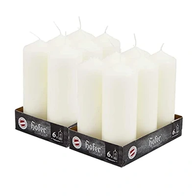 Imagen de Hofer Velas de pilar, paquete 12 unidades, 54 horas combustión, color marfil, 6 cm x 16,5 cm, cera sin perfume, goteo, larga duración, calidad la UE, 1 unidades