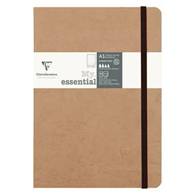 Imagen de Clairefontaine 79343C Cuaderno cosido con cierre elástico My Essential (Age Bag) A5 (14,8 x 21 cm) 192 Páginas enumeradas Papel punteado Marfil 90 g/m2 Marrón