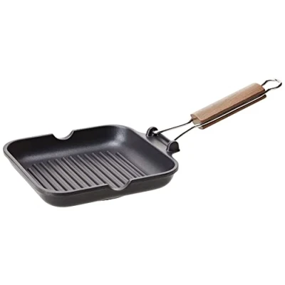 Imagen de Antik Ars Home Delizia Plancha Antiadherente con Mango Desplegable, Aluminio, Negro, 20x20 cm, 20 cm