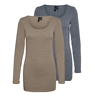 Imagen de VERO MODA Camiseta VMMAXI para mujer, Azul/Marrón (1x Ombre Blue Melange/ 1x Walnut Melange), L