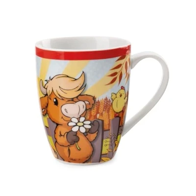 Imagen de NICI Taza Vaca de Las Tierras Altas McMooray y Pollo Eggwina 310ml Porcelana con banderola Rojo té café asa para Bebidas frías Calientes, café, té, Leche, Cacao