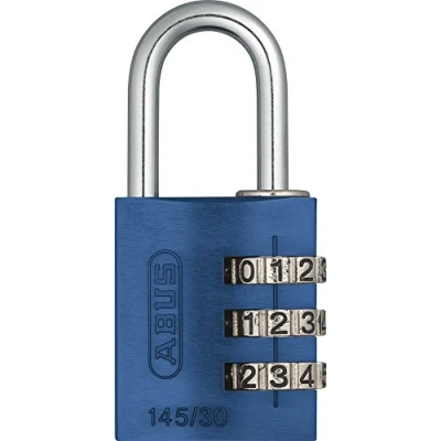 Imagen de ABUS Candado de combinación 145/30 azul para maletas, taquillas y mucho más. aluminio código numérico ajustable individualmente nivel seguridad 3