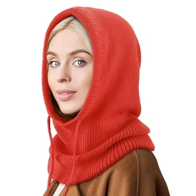 Imagen de DRESHOW Sombreros de Invierno para Las Mujeres Pasamontañas Punto Beanie Skull Cap con Cordón Cálido Sombrero Capucha Bufanda