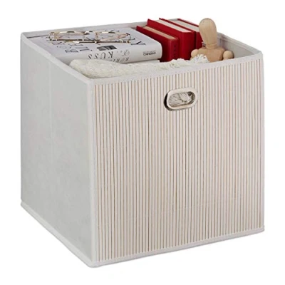 Imagen de Relaxdays Almacenaje Bambú, Cesta Cuadrada Baño, Caja Estante Alta, 31 x cm, Plegable, Color Blanco