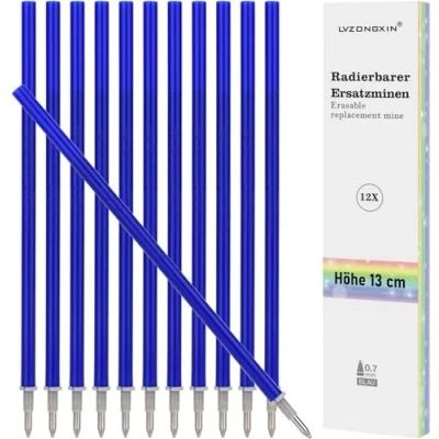 Imagen de LVZONGXIN Minas de repuesto compatibles con Legami, color azul, 12 unidades, punta 0,7 mm, altura 13 cm, rollo tinta borrable (azul, 12)