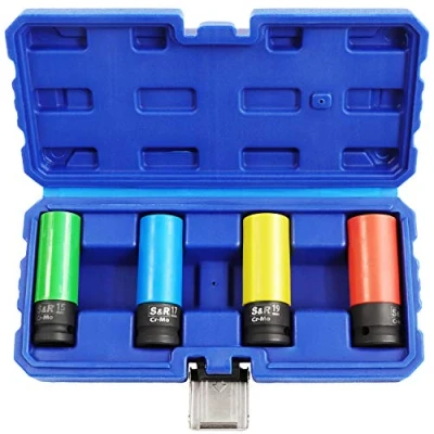 Imagen de S&amp;R Set Vasos de Impacto 1/2 para llantas aleación. Juego 4pz (15 17 19 21 mm) Cromo Molibdeno CALIDAD INDUSTRIAL
