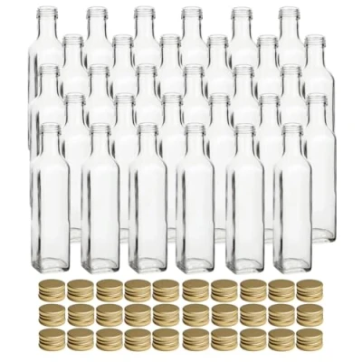 Imagen de gouveo Juego de 30 botellas Maraska 250 ml con tapón rosca dorado Botella vidrio vacía para llenar y regalar real licor, vinagre, aceite (MFET250G)