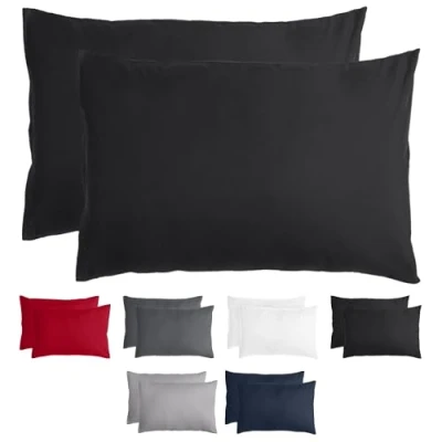 Imagen de Komfortec Juego de 2 Fundas Almohada 40 x 60 cm, Microfibra cepillada, con Cremallera, Transpirable y Suave, Color Negro