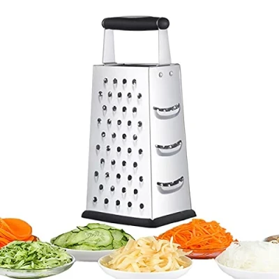 Imagen de NILICAN rallador vertical de acero inoxidable, cuatro lados para pepinos, zanahorias y queso, rallador, melón, patatas, mango antideslizante, pelador