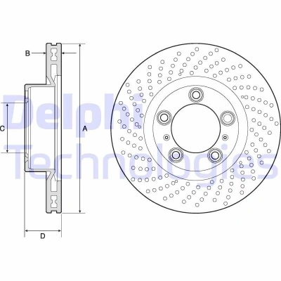 Imagen de DELPHI BG4813C Disco de freno 330 28 5 ventilado revestido altamente carbonizado sin cojinete rueda, anillo sensor ABS PORSCHE: 911 Coupé, Cayman