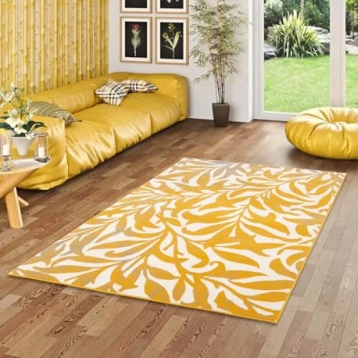 Imagen de Pergamon Samba Alfombra de diseño Moderno Flores Curry Amarillo 5 Tamaños
