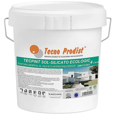 Imagen de Tecno Prodist TECPINT SOL silicato ECOLOGIC (4 Litros) Pintura al mineral exterior e interior agua, Paredes y Techos, Transpirable Sin olor (BLANCO MATE)