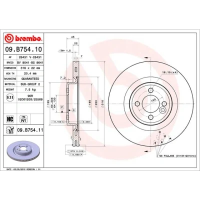 Imagen de BREMBO COATED DISC LINE 09.B754.11 Disco de freno 316 22 4 ventilación interna revestido altamente carbonizado MINI: Hatchback, Clubman, Cabrio