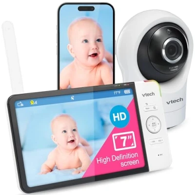 Imagen de VTECH RM7764HD Vigilabebés con Acceso Remoto WiFi 1080p, panorámica e inclinación de 360, Pantalla HD 720p 7&quot;, visión Nocturna HD, Sonidos relajantes, conversación bidireccional