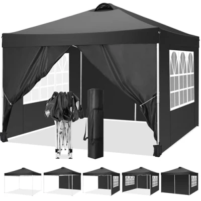 Imagen de COBIZI 3x3 Pergolas de Jardín, Protección UV Carpas para Exteriores, Impermeable Cenadores Jardin, Cubra con Respiraderos, 4 Paredes y Bolsas Arena,para Camping, Fiestas, Negro