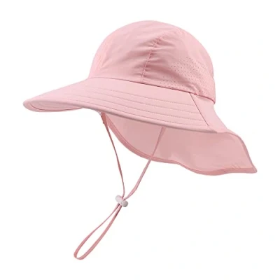 Imagen de XIAOHAWANG Bebé Sombrero del Sol Gorra de Protección Cuello Niño Niña Niños Verano UV Playa (Rosa, 46)