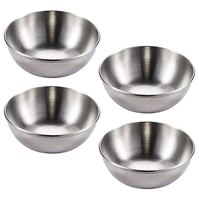 Imagen de Qanye 4 Piezas Cuencos de Salsas, Pequeños, para Sushi, Acero Inoxidable Cuenco Inmersión, Mojar Cuencos, Salsa, Especias, Refrigerios