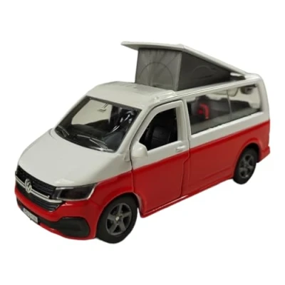 Imagen de Kids Globe VW Transporter 520362 Die Cast Pull Back Juguete Infantil (13,5 cm), Color Rojo