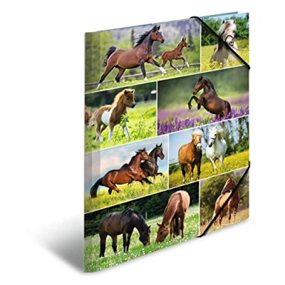 Imagen de HERMA 19452 carpeta A3 Animal Worlds Horse Meadow, de esquina infantil cartón con impresión interior y banda elástica, resistente, para niños niñas