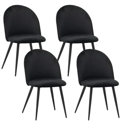 Imagen de Albatros Sillas de Comedor Capo con Juego 4 Fundas Terciopelo en Negro Elegante diseño Vintage, Funda Terciopelo, Silla tapizada aprobada por SGS Cocina Moderna