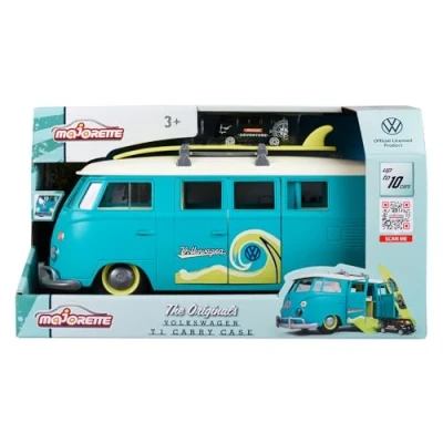 Imagen de Jada Furgoneta Volkswagen T1, 31cm, Contenedor de 9 coches escala 1:64 (7,5cm). Con luz, tabla surf y pegatinas, Techo compartimento extraíble (212055010)