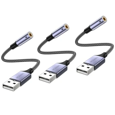 Imagen de MOSWAG Adaptador USB a Conector de Audio (3 Piezas), convertidor Auxiliar estéreo 3,5 mm Tarjeta Sonido Externo Compatible con Auriculares, PC, portátil, Linux, Escritorio, PS4