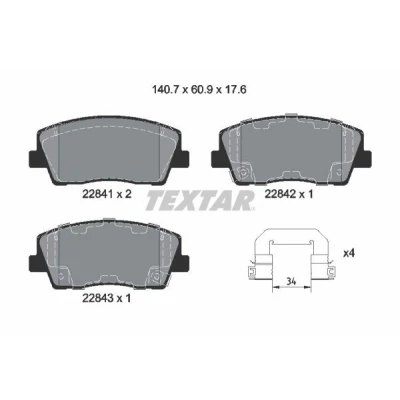 Imagen de TEXTAR 2284101 Juego de pastillas freno con avisador acústico desgaste accesorios KIA: Stinger Hatchback