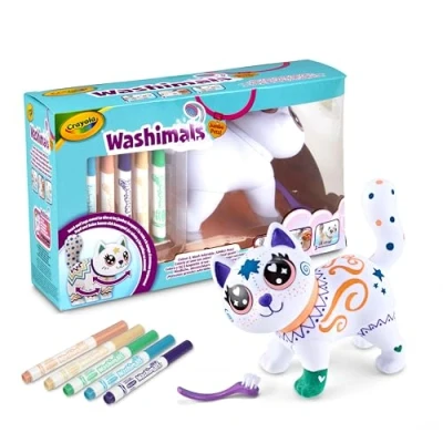 Imagen de CRAYOLA Washimals Jumbo Pets Big Jenny, la Gatita a Cuidar, Colorear, Lavar y Recrear, Set con 5 rotuladores Lavables, Regalo para Niños Partir de 3 años, 74 7518