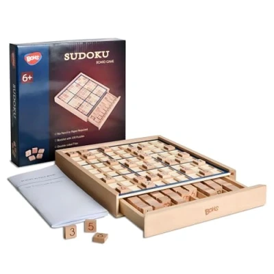 Imagen de BOHS Juego de Mesa Sudoku Madera con Cajón Incluye Libro 100 Puzzles para Adultos Juguetes Escritorio Estimulación Mental