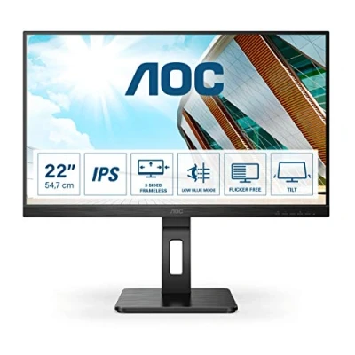 Imagen de AOC 22P2DU Monitor FHD de 22 Pulgadas, Altura Regulable (1920 x 1080, 75 Hz, VGA, DVI, HDMI, USB Hub), Color Negro