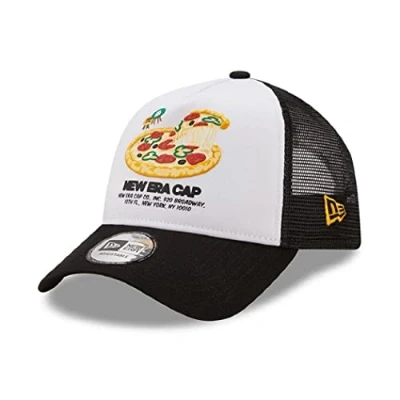 Imagen de New Era Truckerkappe, Cap, Basecap Pizza Food Pack Kollektion weiß, Schwarz Snapback Verschluss One Size