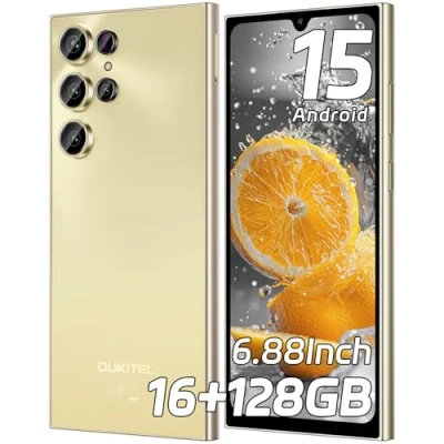 Imagen de OUKITEL C61 2025 Telefono Movil Android 15, 6.88&quot; HD+ 90Hz Pantalla Telefonos Moviles Libres, 16GB(4+12)+128GB/1TB, Batería 5150mAh Móvil, Cámara 13MP+5MP, 4G Dual SIM/Face ID/Fingerprint/GPS/OTG, Oro