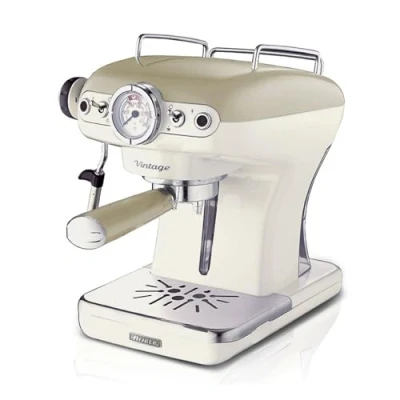 Imagen de Ariete 1389/13 CAFETERA Espresso Vintage, 900 W, 0.9 litros, 15 bares, maxicapuccino, porta filtro para monodosis y café en grano, plástico Beige