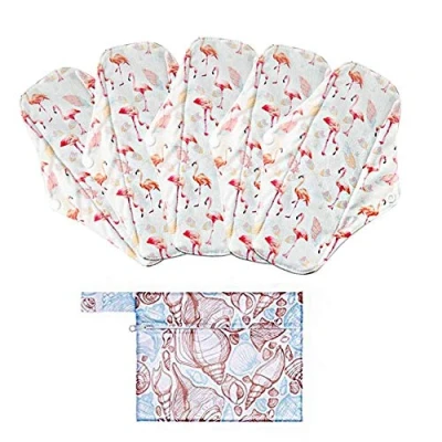 Imagen de perfecti 5 Piezas Tela Reutilizables, Compresas Lavables Ecologicas Algodón para Mujer con Alas, Menstruación, Postparto, Incontinencia, 18 cm