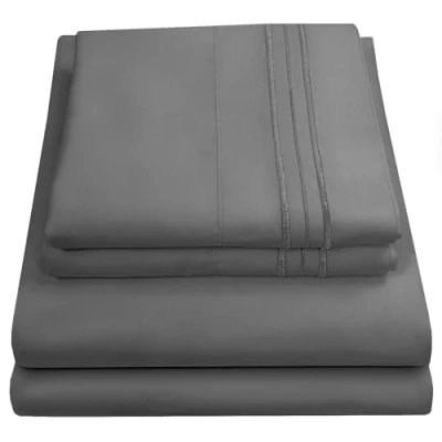 Imagen de Sweet Home Collection 1500 Hilos 4 Piezas Calidad Egipcio Bolsillo Profundo Juego de sábanas, Completa, Beige, Gris, Matrimonio
