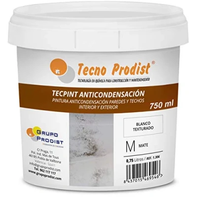 Imagen de Tecno Prodist TECPINT ANTICONDENSACIÓN (750 ml) Pintura Anti condensación al Agua para Interior y Exterior Paredes Techos gran cubrición blancura Fácil Aplicación (BLANCO)