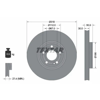 Imagen de TEXTAR 92316705 Disco de freno 318 30 05/06 112 ventilación interna revestido altamente carbonizado sin perno sujeción rueda, buje rueda
