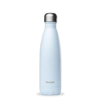 Imagen de Qwetch Botella Isotérmica Pastel Azul 500ml de Acero Inoxidable 24h Frío y 12h Caliente Hermética, Sin BPA Reutilizable Para Deporte, Viajes, Oficina, Senderismo
