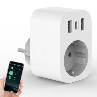 Imagen de ANTELA Enchufe Inteligente Wifi 16A 3680W con 1 Toma, 2 USB A y C（PD20W,Carga Rápida), Monitor de Consumo, Horarios Temporizadores, Compatible Alexa Google Home, 2,4 Ghz