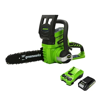 Imagen de Greenworks Tools Motosierra de batería G24CS25K2 (Li Ion 24V 4 m/s velocidad la cadena 25cm longitud espada 50ml volumen del tanque aceite incluyendo 2Ah y el cargador)