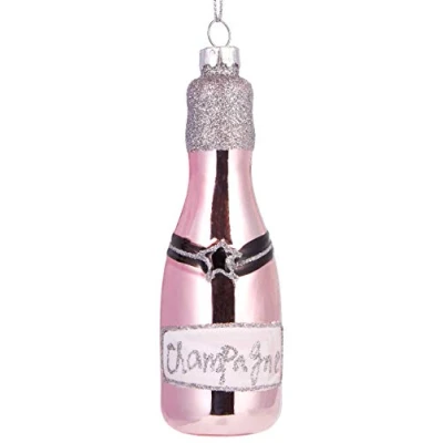 Imagen de BRUBAKER Champagne Rosé Bola de Cristal Pintado a Mano arbol Navidad con Boca Soplada Figuras Decoración Divertidas Colgantes 12 cm