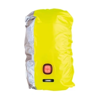 Imagen de ABUS funda impermeable para mochilas Lumino X Urban con luz trasera USB integrada y visible amarillo/plateado