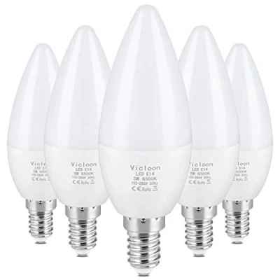 Imagen de Vicloon Bombillas LED Vela E14, 5W Equivalente a 40W, 550 Lúmenes, Blanco Frío 6500K, No Regulable, AC 220 240V, CRI&gt;80+, Angulo de Haz 270 Pack 5 Unidades