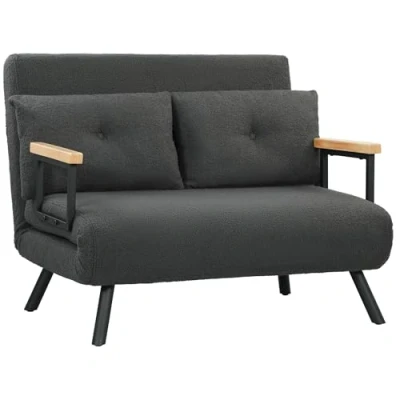 Imagen de HOMCOM Sofá Cama de 2 Plazas Plegable Tapizado en Terciopelo con Respaldo Ajustable 5 Niveles y Almohadas Acolchadas para Oficina Dormitorio Salón 102x73x81 cm Gris Oscuro