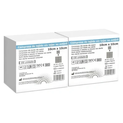 Imagen de 200 Gasas No Estériles 4 capas Tejido 10 x cm Apósitos Extrasuaves, Absorbentes y Desechables