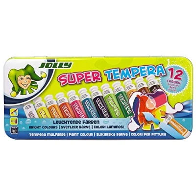 Imagen de JOLLY Pinturas Super Tempera, 12 colores vivos y brillantes, se pueden utilizar sin diluir o con agua, sobre todos los materiales